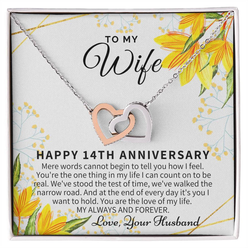 14 Year Wedding Anniversary Gift For Wife 14Th Anniversary Gift For Her 14 Year Anniversary Gift Ideas 14Th Anniversary Gifts Interlocking Hearts Necklace