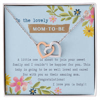 Mom To Be Interlocking Hearts Necklace Blue Floral Baby Shower