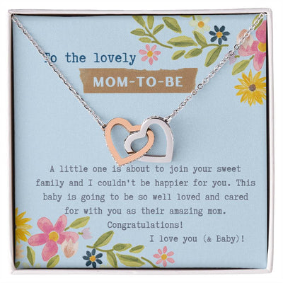 Mom To Be Interlocking Hearts Necklace Blue Floral Baby Shower