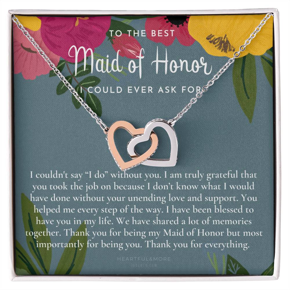 Maid Of Honor Thank You Gift From Bride Bridesmaid Gift Maid Of Honor Gift Necklace Matron Of Honor Gift Thank You Gift From Bride Interlocking Hearts Necklace