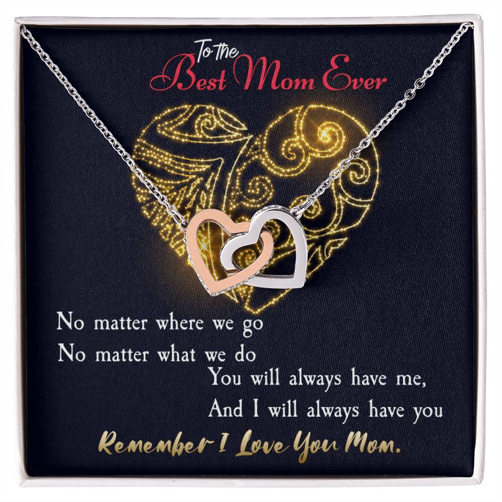 To The Best Mom Ever. Meaningful Present For Mother. Interlocking Hearts Necklace