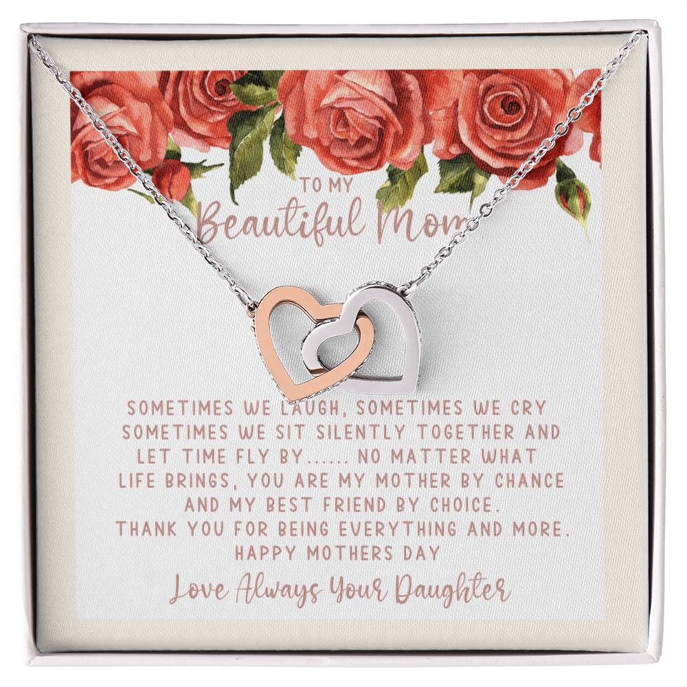 Mothers Day Creamy Roses Best Friends Interlocking Hearts Necklace