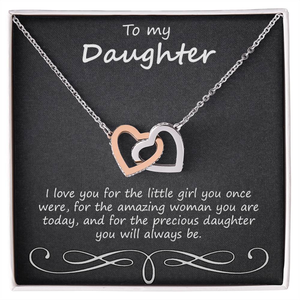 To My Daughter I Love You For The Little Girl You Once Were Interlocking Hearts Necklace