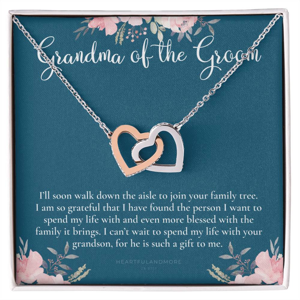 Grandmother Of The Groom Gift Necklace Grandma Wedding Gift Nana Bridal Shower Rehearsal Dinner Thank You Gift Interlocking Hearts Necklace