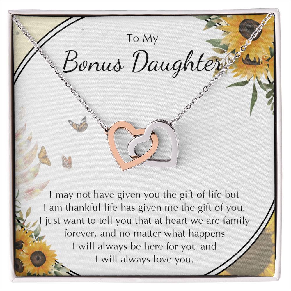 To My Bonus Daughter Necklace Stepdaughter Jewelry Stepdaughter Birthday Gift Interlocking Hearts Necklace