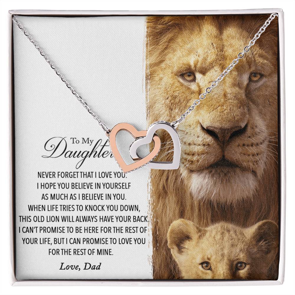 To My Daughter - This Old Lion Will Always Have Your Back Interlocking Hearts Necklace