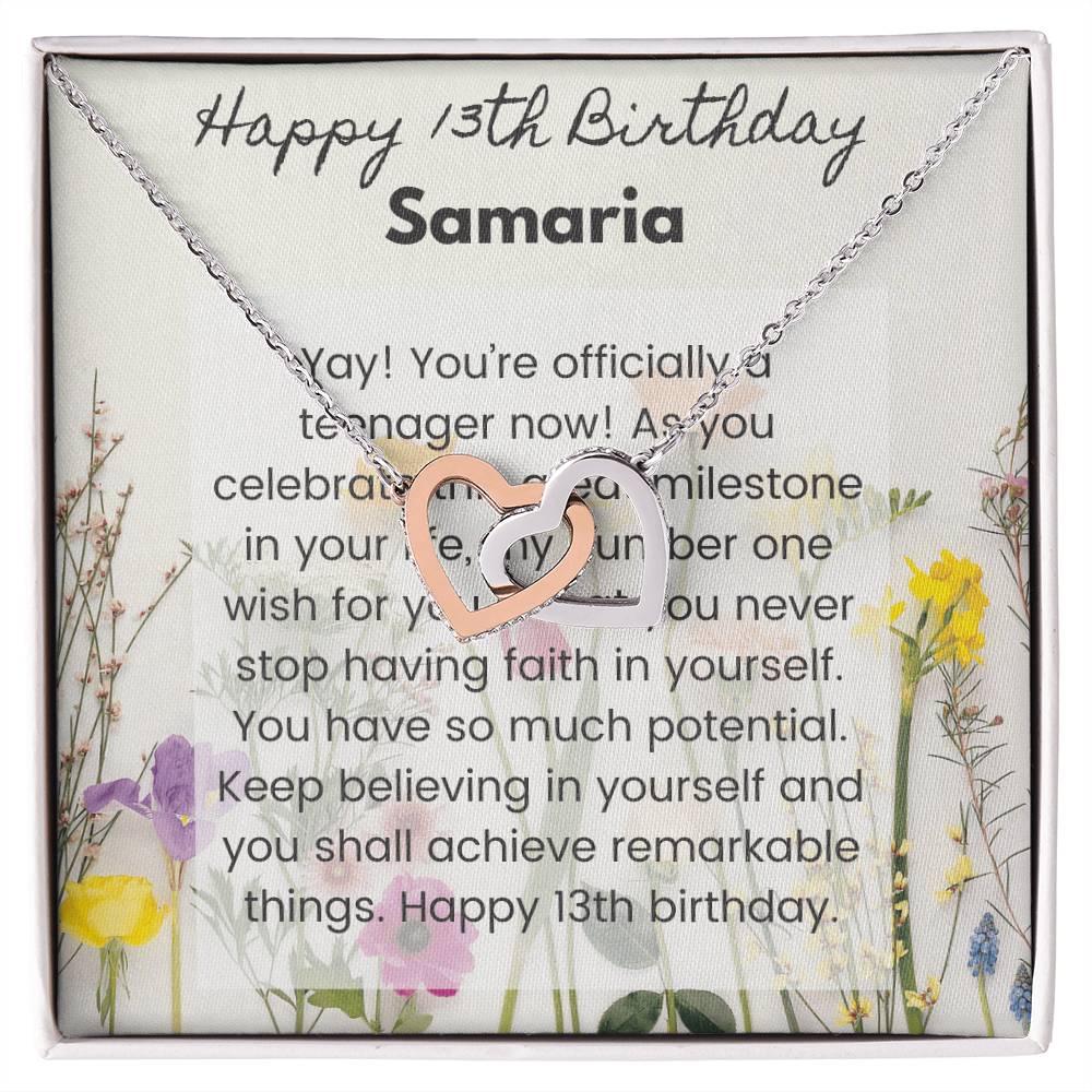 13Th Birthday Card Interlocking Hearts Necklace
