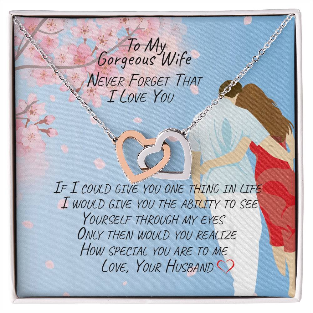 Gift For Wife - Interlocking Necklace- Never Forget That I Love You Interlocking Hearts Necklace
