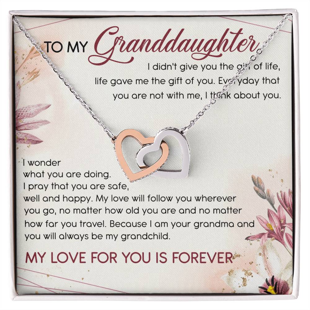 To My Granddaughter Interlocking Hearts Necklace Message Card