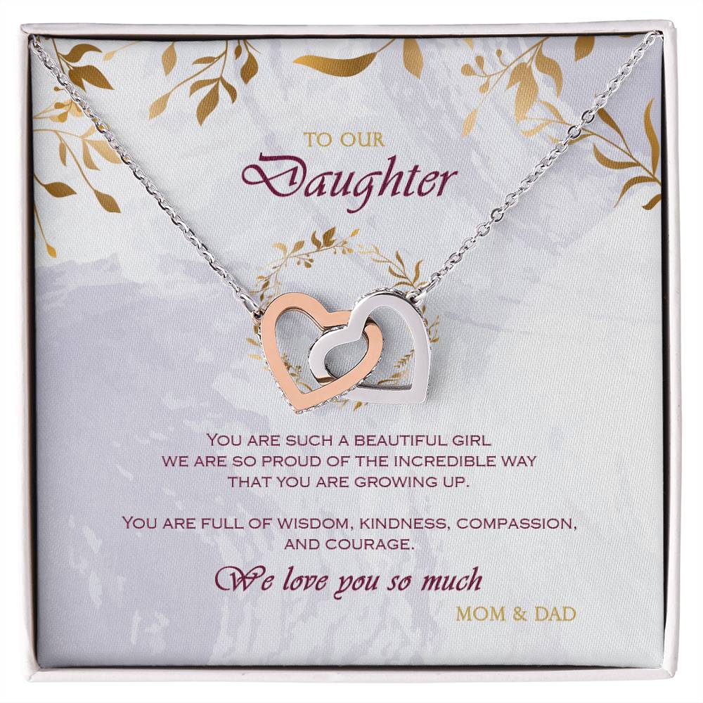 Interlocking Heart Necklace To Your Daughter – From Mom &amp; Dad With Love – Jewelry Gift B1D6T2 Interlocking Hearts Necklace