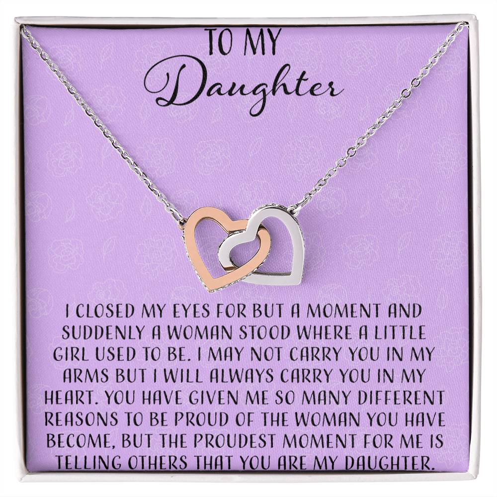 To My Daughter I Close My Eyes For A Moment - Purple Interlocking Hearts Necklace