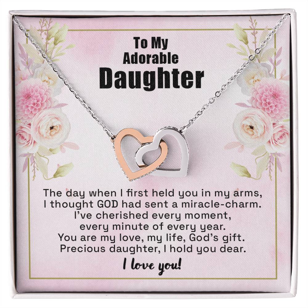 To My Adorable Daughter - I Hold Your Dear - Necklace Interlocking Hearts Necklace