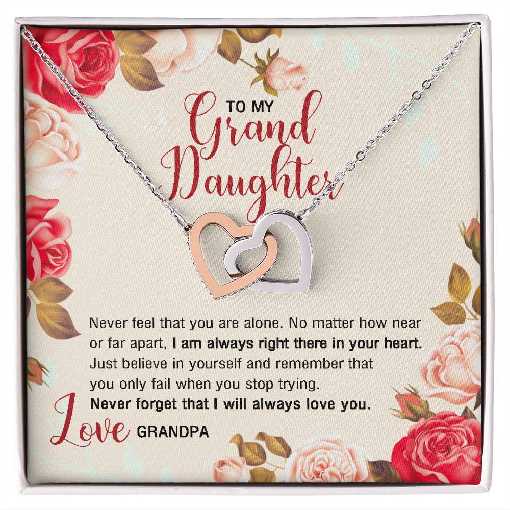 To My Granddaughter From Grandpa - I Am Always Right There In Your Heart. Interlocking Hearts Necklace