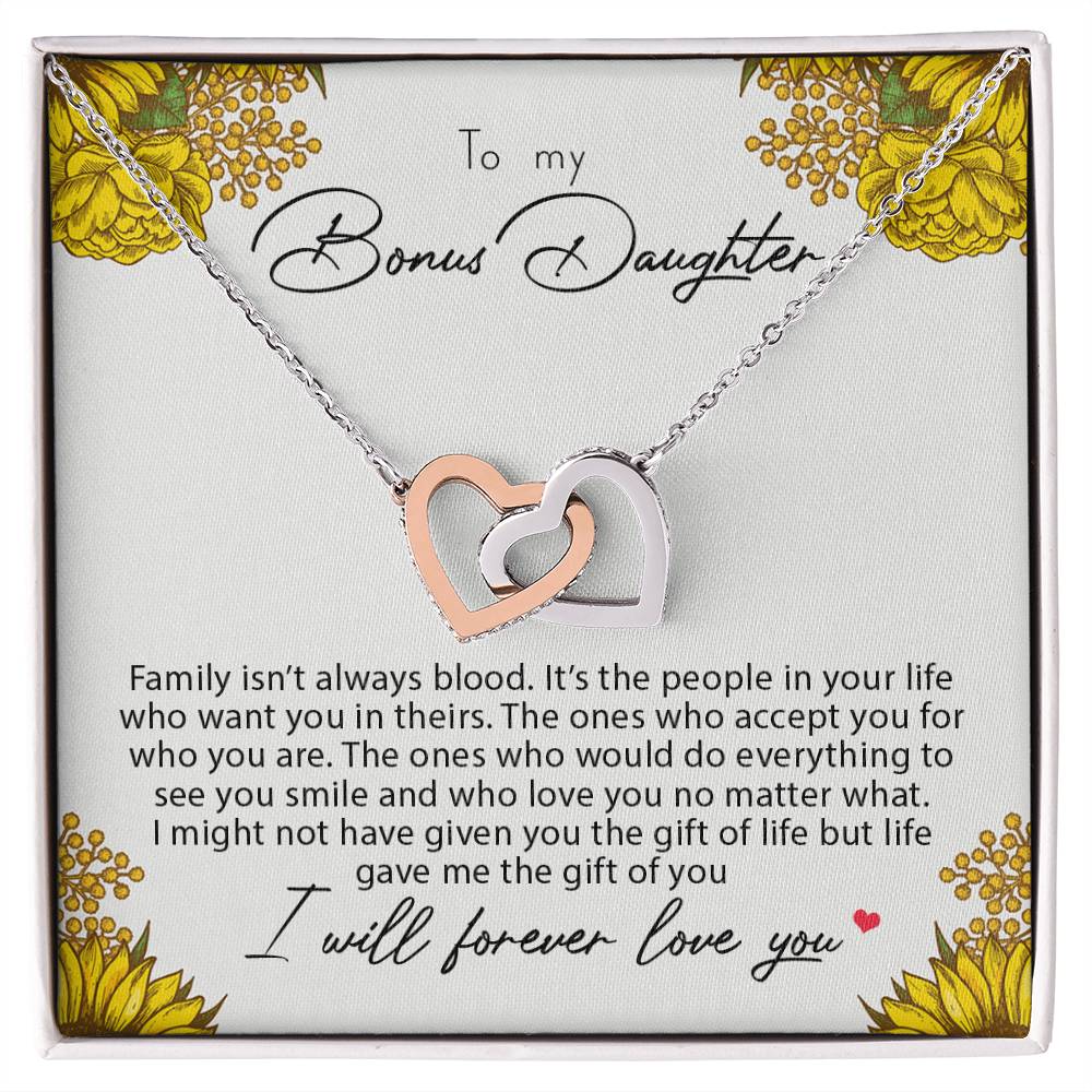 To My Bonus Daughter Family Isn&#39;T Always Blood Interlocking Hearts Necklace