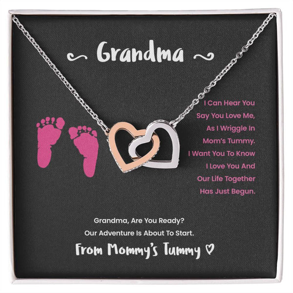 Grandma I Can Hear You Say You Love Me - Pink Version Interlocking Hearts Necklace
