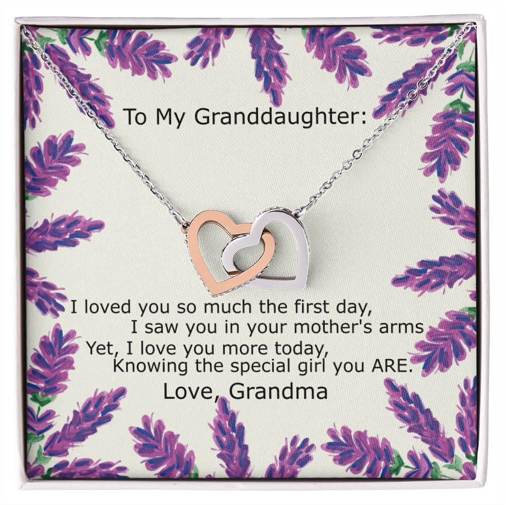To My Granddaughter - Special Girl You Are Necklace Interlocking Hearts Necklace