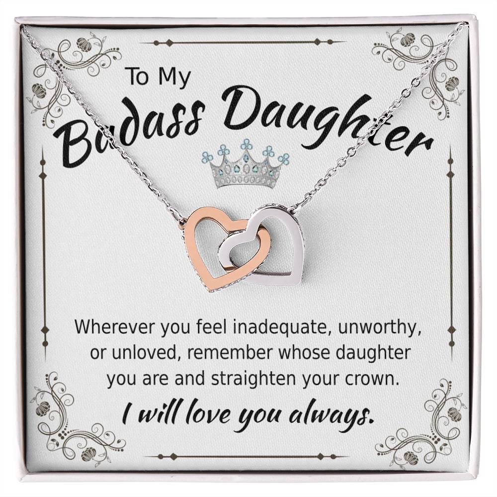 To My Badass Daughter - Interlocking Heart Necklace Interlocking Hearts Necklace