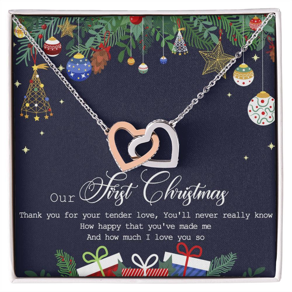 Our First Christmas Interlocking Hearts Necklace Message Card