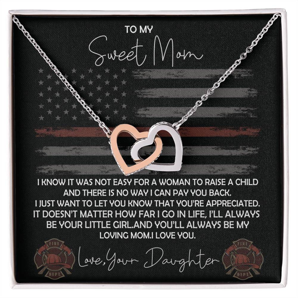 Firefighter Mom Necklace From Daughter - Fire Mom Gift From Daughter Interlocking Hearts Necklace