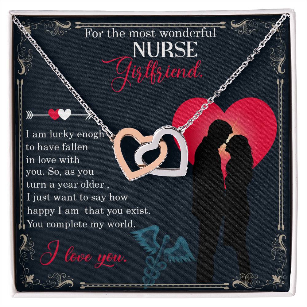 For The Most Wonderful Nurse Girlfriend - Interlocking Heart Necklace Interlocking Hearts Necklace