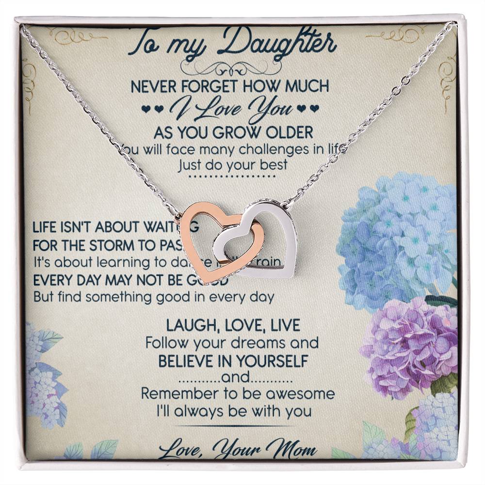 To My Daughter Interlocking Hearts Necklace Message Card