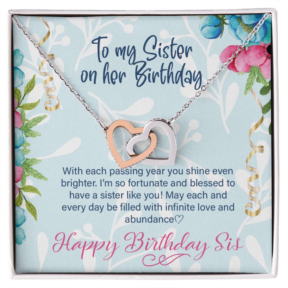 Happy Birthday Sister Gift Sisters Birthday Necklace Happy Birthday To My Sister Sister Jewelry Gift With Message Card Interlocking Hearts Necklace
