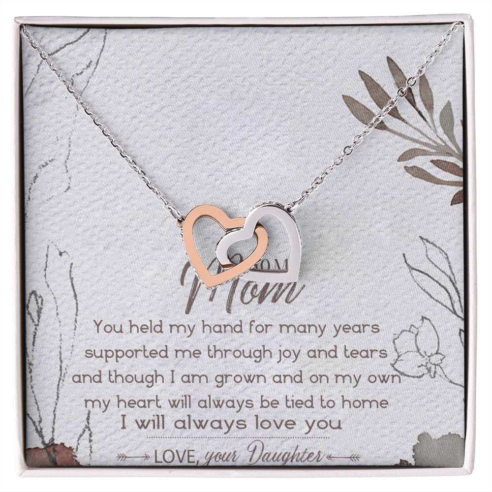 To My Mom Interlocking Hearts Necklace Message Card