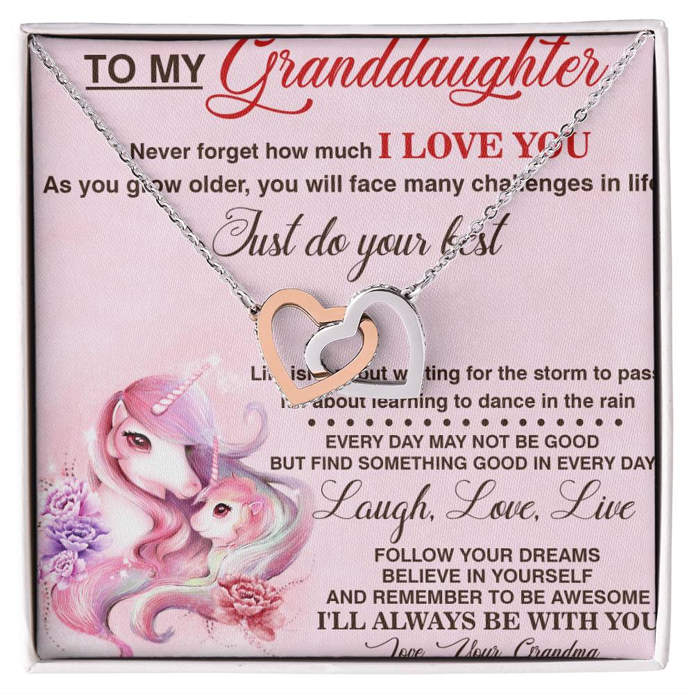 To My Granddaughter Interlocking Hearts Necklace Message Card