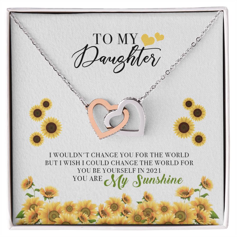 To My Daughter Jewelry From Mother You Are My Sunshine Interlocking Hearts Necklace