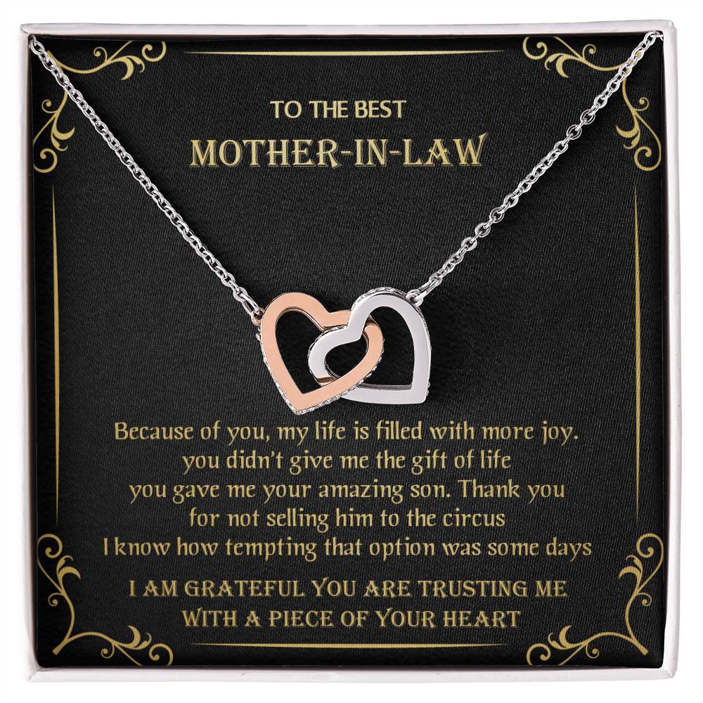 Gift For Mother-In-Law - You Gave Me Your Amazing Son - Interlocking Interlocking Hearts Necklace