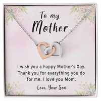 'Thank You For Everything You Do' Necklace Plus Message Card - Amazing Mother'S Day Gift Idea From Son Interlocking Hearts Necklace