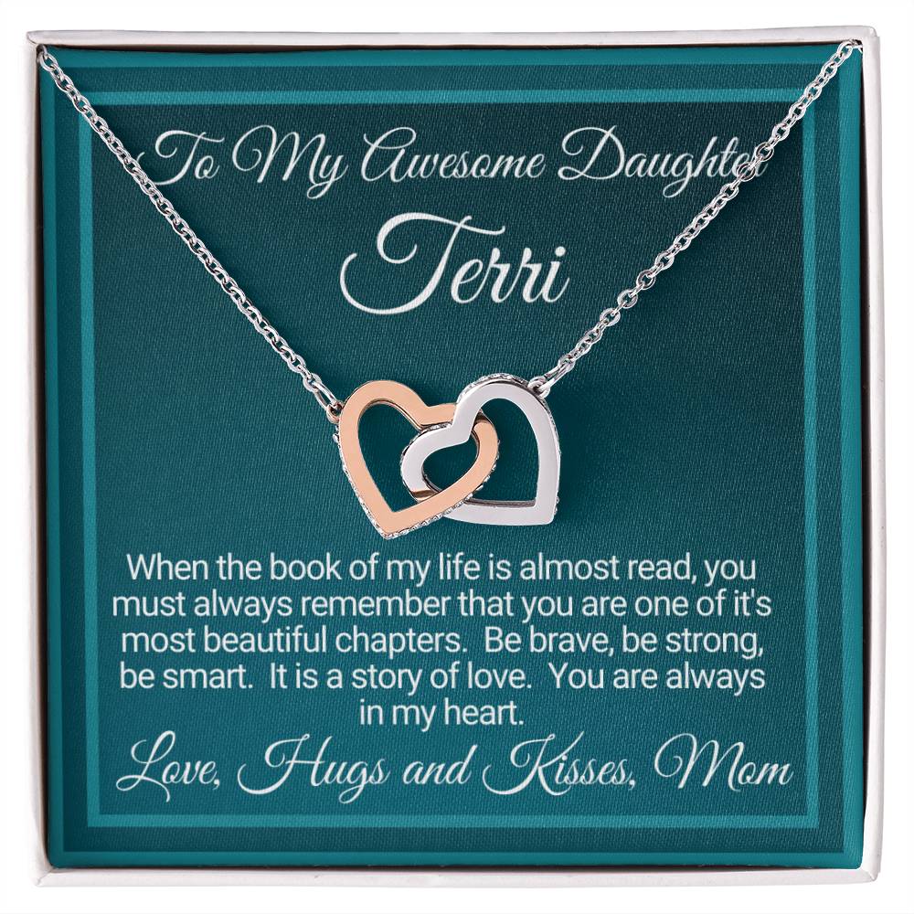 Personalized Awesome Daughter Necklace Gift From Mom Interlocking Hearts Necklace