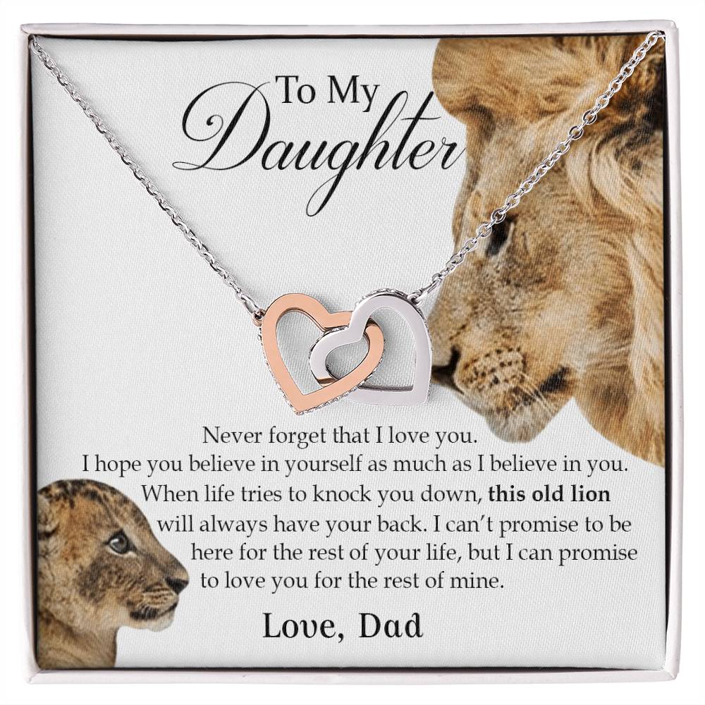 To My Daughter Interlocking Heart Necklace Old Lion Interlocking Hearts Necklace