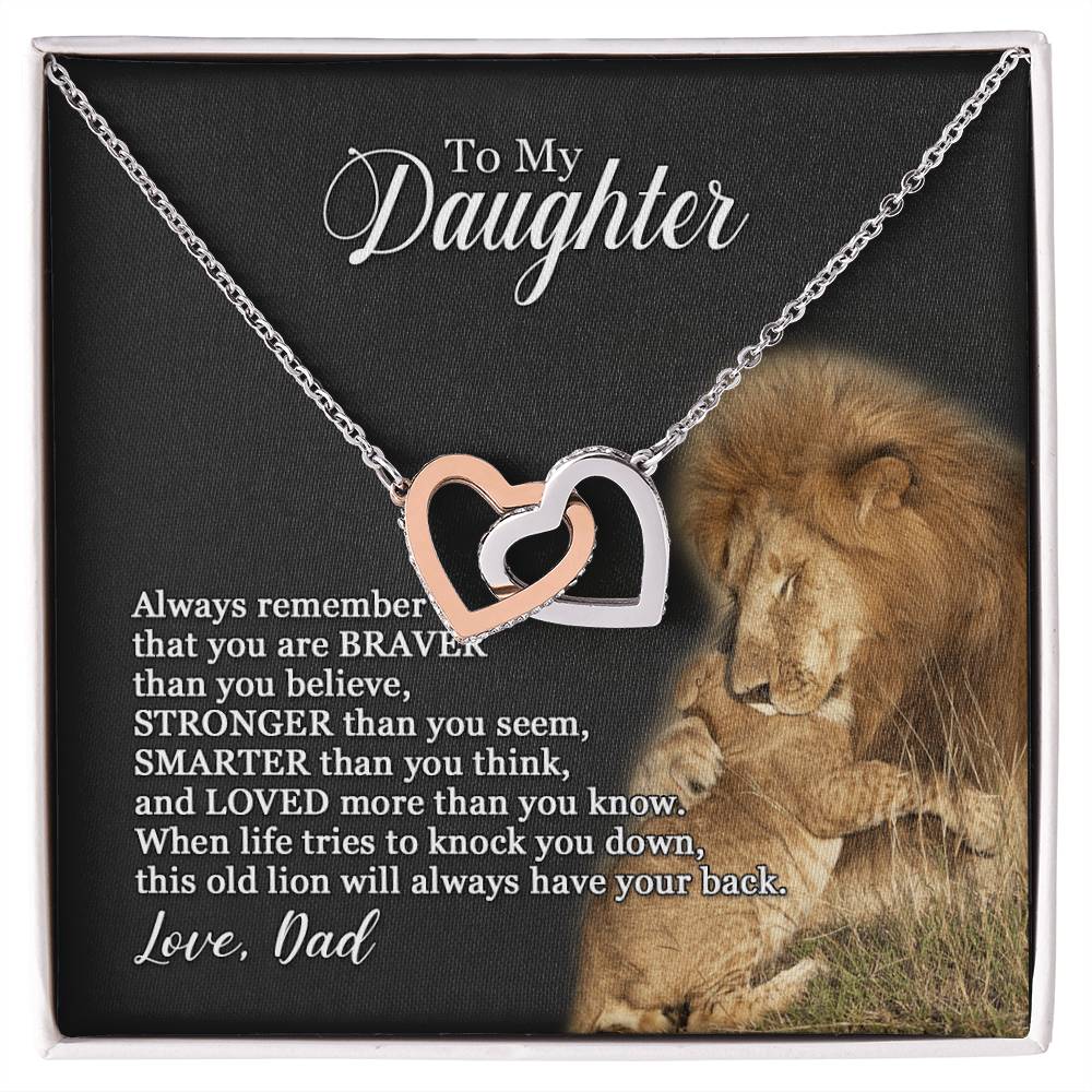 To My Daughter - This Old Lion Will Always Have Your Back - Necklace Interlocking Hearts Necklace
