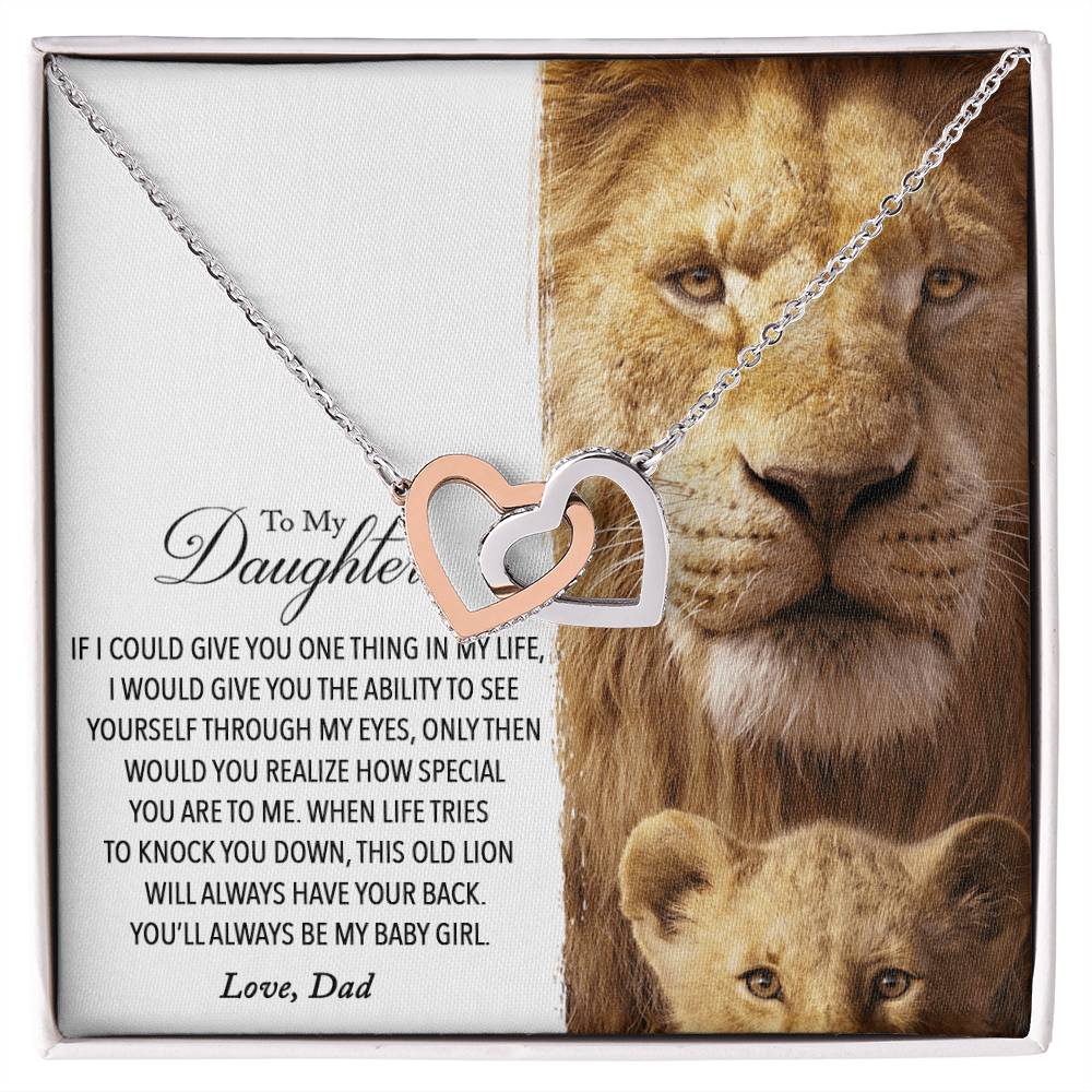 To My Daughter - This Old Lion Will Always Have Your Back Interlocking Hearts Necklace