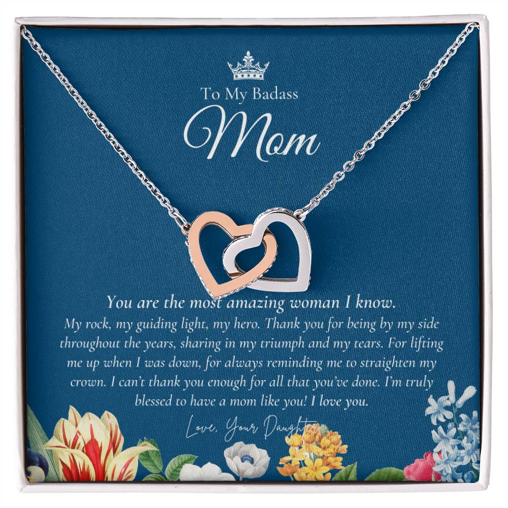 To My Badass Mom Necklace Badass Mom Gift Mother’S Day Gift Birthday Gift Gift From Daughter On Wedding Day Interlocking Hearts Necklace