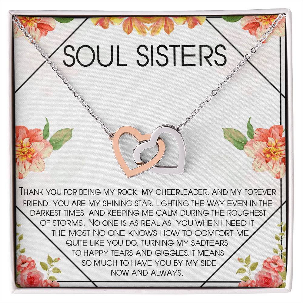 Soul Sisters Interlocking Hearts Necklace Gift Best Friend Gift Jewelry Long Distance Quotes Friends Forever