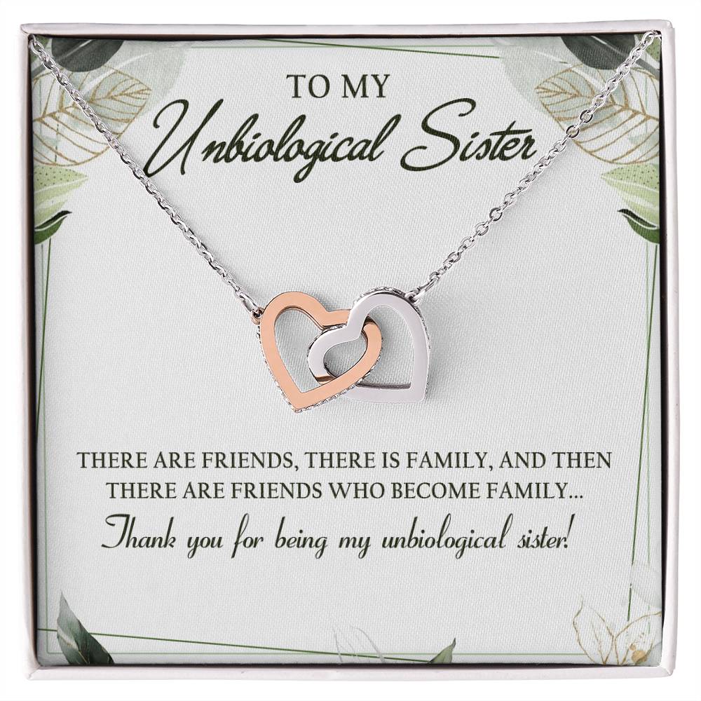 To My Unbiological Sister Interlocking Hearts Necklace Message Card