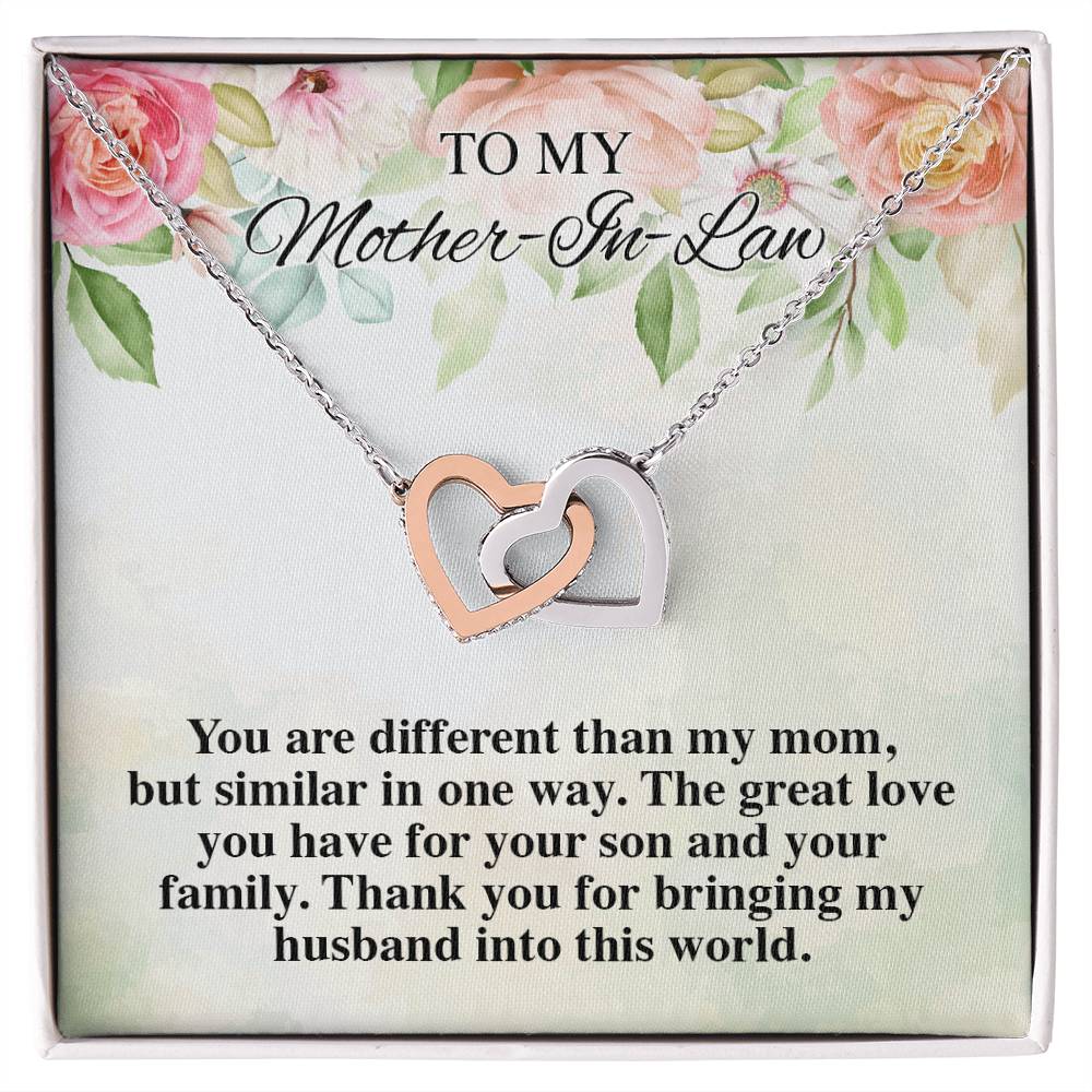 To My Mother-In-Law Thank You For Bringing My Husband Interlocking Hearts Interlocking Hearts Necklace