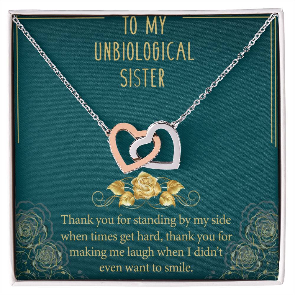 To My Unbiological Sister Interlocking Hearts Necklace Message Card