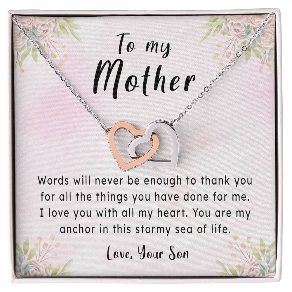 Mother'S Day Gift Necklace From Son On Interlocking Hearts Necklace