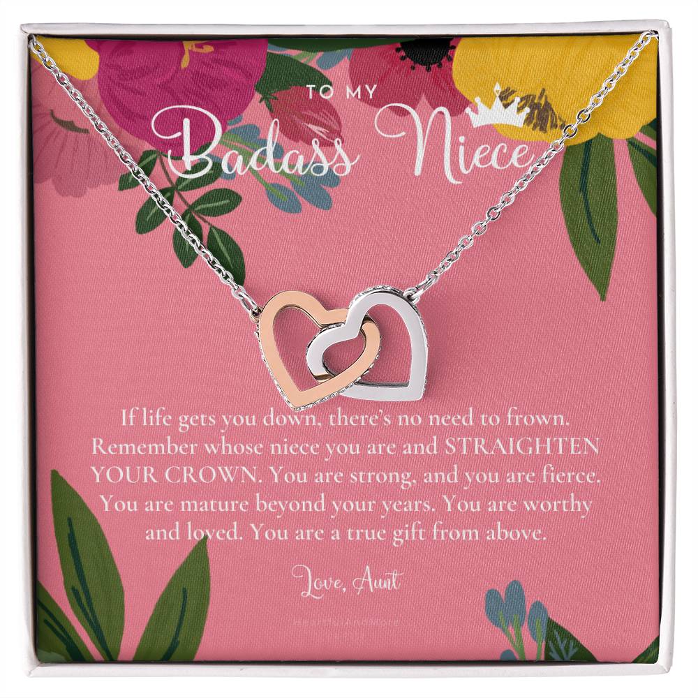 To My Badass Niece Straighten Your Crown Necklace Aunt Niece Necklace Niece Birthday Gift Niece Graduation Gift Interlocking Hearts Necklace