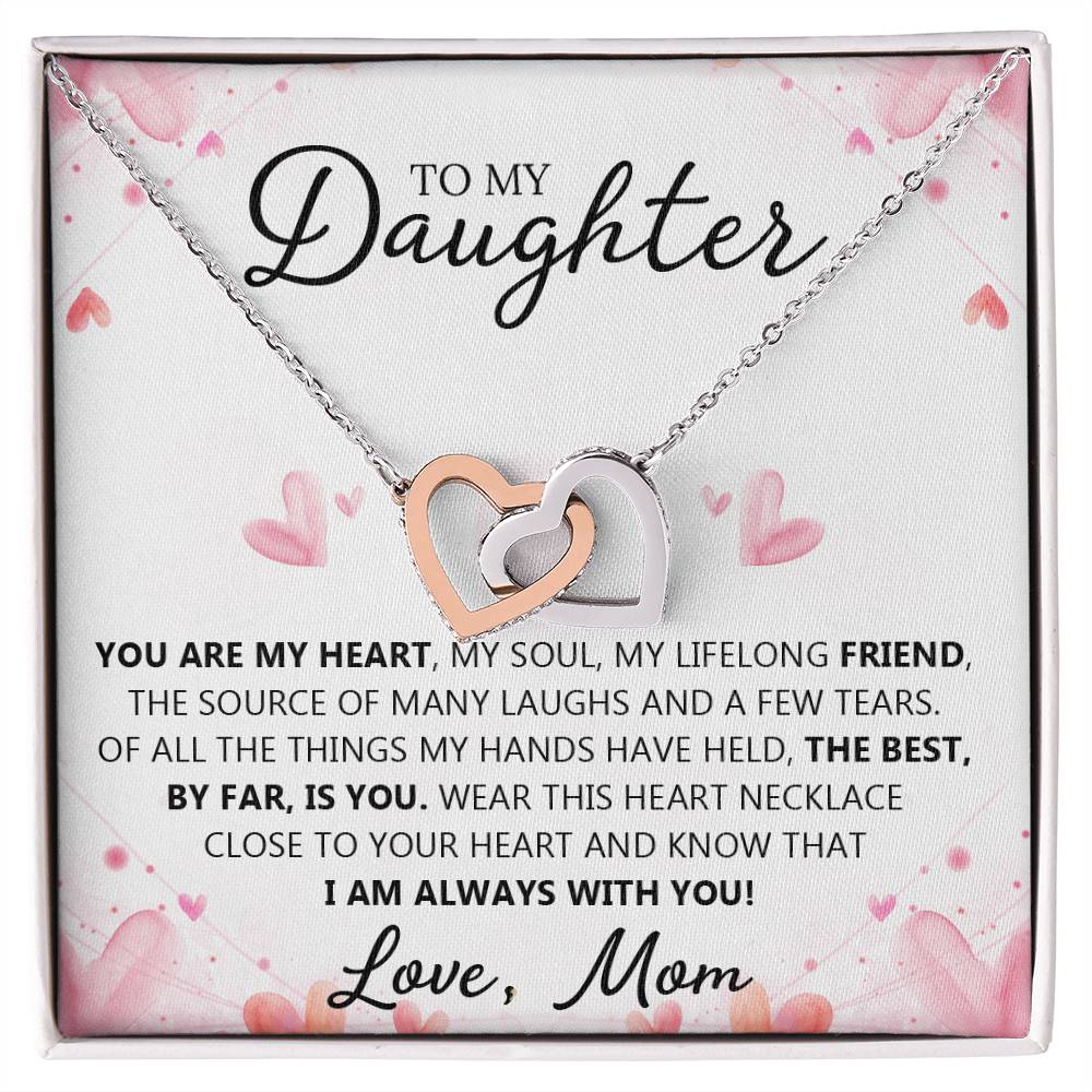 To My Daughter - You Are My Heart - Unique Heart Bonding Necklace Gift Set Interlocking Hearts Necklace