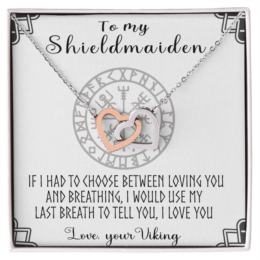 To My Shieldmaiden Interlocking Heart Necklace To Wife Necklace Shieldmaiden And Viking Interlocking Hearts Necklace