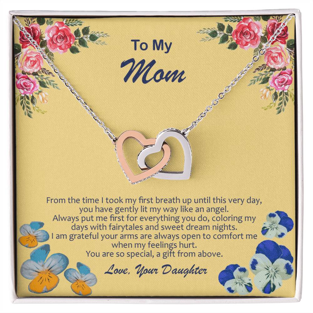 Heart Necklace With My Mom Is My Angel Card Interlocking Hearts Necklace