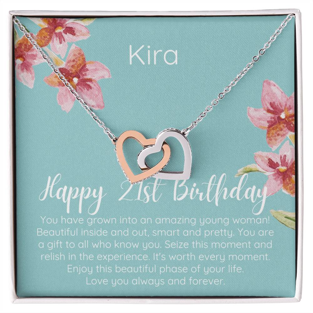 Personalized Happy 21St Birthday Interlocked Hearts Necklace Interlocking Hearts Necklace