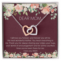 Dear Mom Watercolor Flower Interlocking Hearts Necklace Mother'S Day Message Card