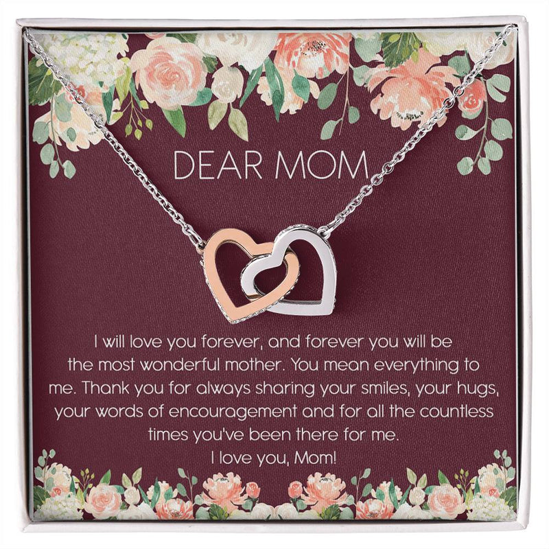 Dear Mom Watercolor Flower Interlocking Hearts Necklace Mother'S Day Message Card