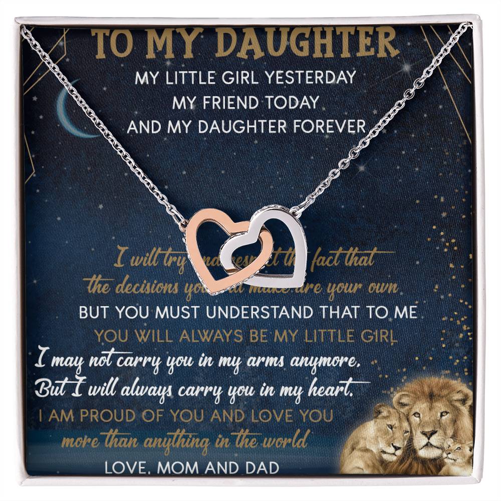 To My Daughter Interlocking Hearts Necklace Message Card