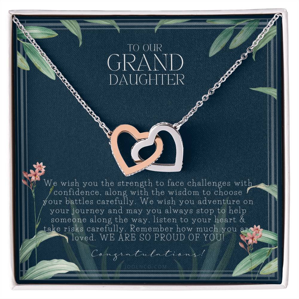 Gift For Granddaughter From Grandma &amp; Grandpa To Our Granddaughter Live Your Dreams Birthday Graduation Christmas Interlocking Hearts Necklace